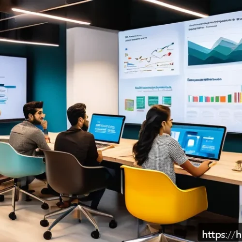 Home 32 스타트업 마케팅 인터뷰 준비 - A dynamic modern startup office scene featuring a diverse group of young Indian professionals collab...