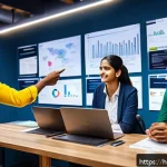 Home 19 스타트업 마케팅 자격 취득 방법 - A modern startup office scene showing a diverse team of young Indian professionals collaborating on ...