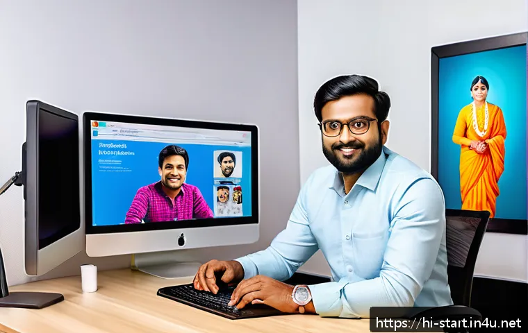 스타트업 마케팅 이직을 위한 준비 사항 - A professional Indian digital marketer working at a modern office desk, surrounded by multiple scree...